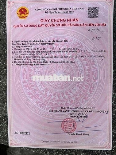 Bán đât An Phú Đông, Quận 12, cách sông Vàm Thuật 50m