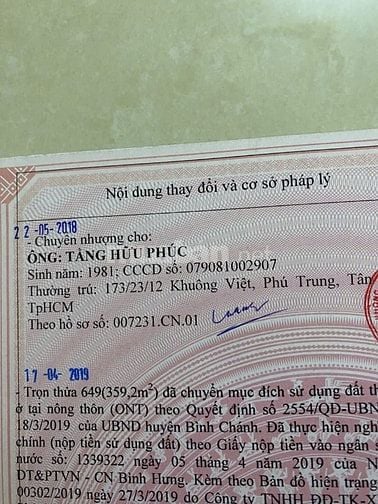 Bán đất xã Tân Nhựt, huyện Bình Chánh, tổng 1432m2