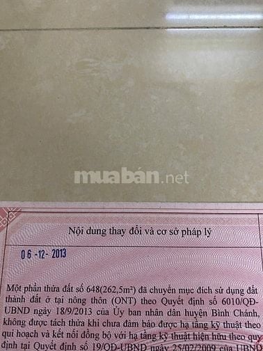 Bán đất xã Tân Nhựt, huyện Bình Chánh, tổng 1432m2