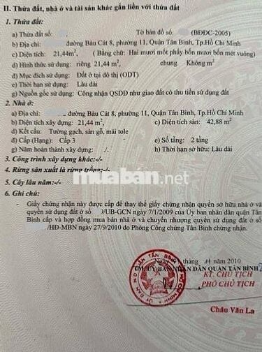 Bán nhà 22m2 Bàu Cát, 2 tầng, SHR vuông vức 2 tỷ 3