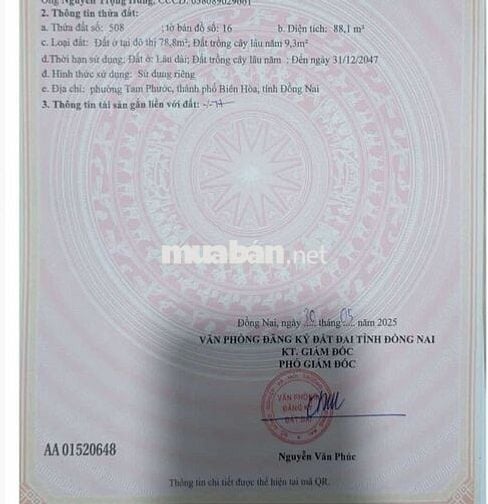Đất Tam Phước Chính Chủ Cần Bán Hỗ Trợ Vay Ngân Hàng