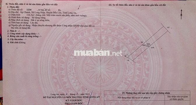 Bán đất nhà 116m2 thổ cư Quốc lộ 1 Bến Lức