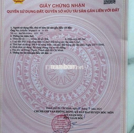 Đất 7 x 13 (87m2) hẻm ôtô Đ.Trần Thị Bốc Hóc Môn,gần chợ Thới Tứ