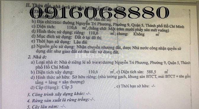BÁN NHÀ MẶT TIỀN : 136H NGUYỄN TRI PHƯƠNG - P. 9 - Q. 5 - TPHCM