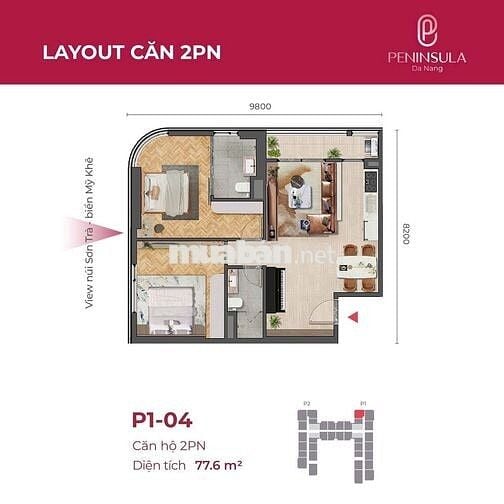 CĂN GÓC 2PN CHIẾT KHẤU CAO TỪ CĐT TẠI PENINSULA _ SỞ HỮU LÂU DÀI