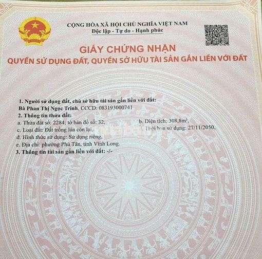 ĐẤT NỀN BIỆT THỰ 9X35 QH ĐẤT Ở TOÀN BỘ GIÁP DAL 3.5M THUỘC P. PHÚ TÂN