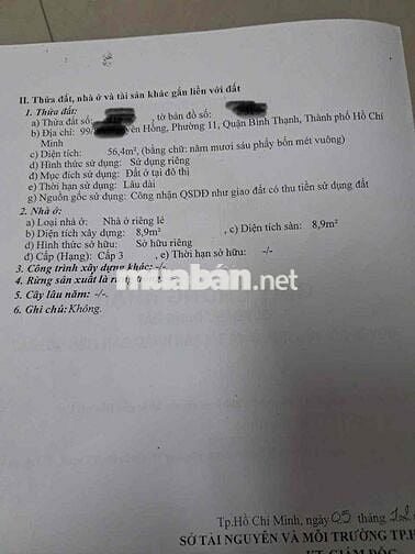 Cần bán gấp căn nhà chính chủ. ở đường nguyên hồng. p11. blt. hẻm 99/