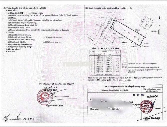 Bán Đất Thới An 4m48 x18 Đường TA 22 Quận 12