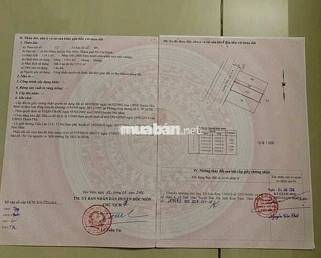 chú Bảy gừi bán căn nhà ở Bà Điểm-Hóc Môn. DT 119m2, Giá 910 tr, SHR.