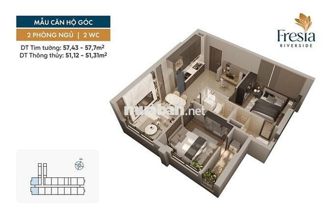 Fresia Riverside Biên Hòa Đồng Nai – Block River 3 51 m2 2PN
