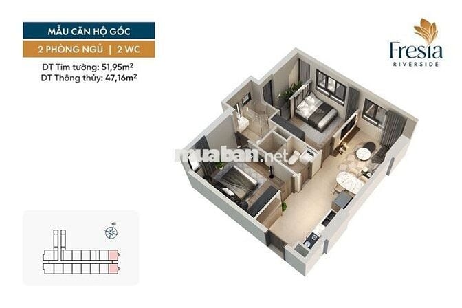 Fresia Riverside Biên Hòa Đồng Nai – Block River 3 51 m2 2PN