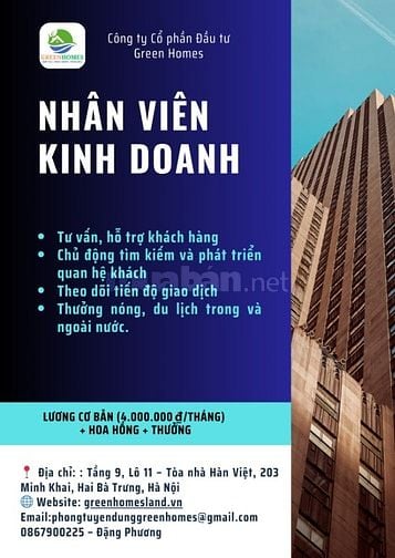 NHÂN VIÊN KINH DOANH - Được đào tạo không giới hạn số tuổi