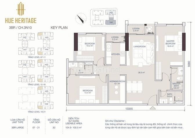 🏡HUẾ HERITAGE – CĂN HỘ 3PN MÃ H3-1103, LỰA CHỌN CHUẨN SỐNG ĐẲNG CẤP