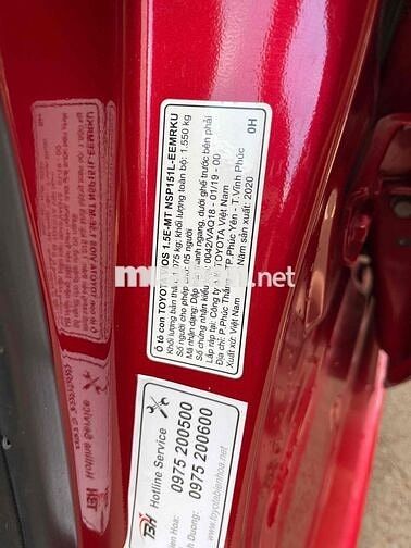 Toyota Vios 2020 1.5E MT - 63000 km