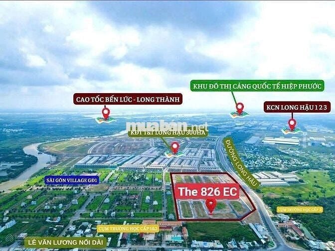 BÁN ĐẤT NỀN SỔ ĐỎ THE 826 EC, LONG HẬU, CẦN GIUỘC, LONG AN.