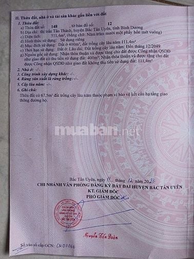 Chính chủ bán đất Bắc Tân Uyên, Bình Dương giá 3,6 tỷ