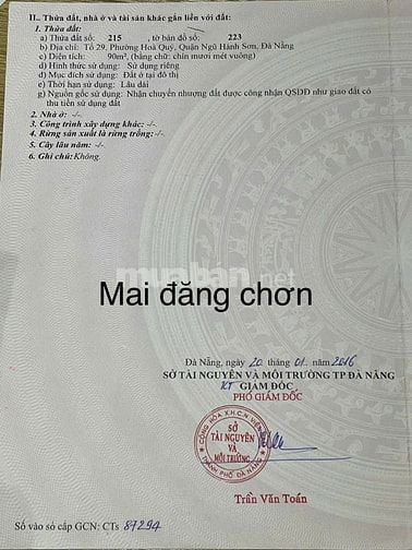 BÁN LÔ ĐẤT KIỆT Ô TÔ – MAI ĐĂNG CHƠN – SÁT LÀNG ĐẠI HỌC HÒA QUÝ-3050T.