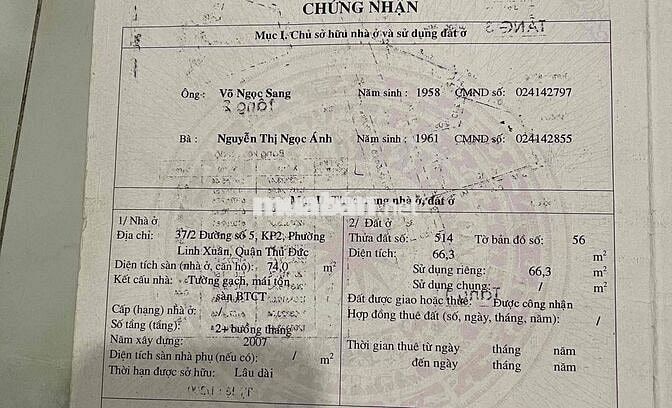 9c, ds 5, linh xuân, hẻm thông xe hơi