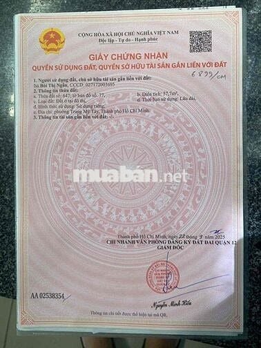 Bán lô đất 4x16m, hẻm xe tải, khu phân lô, sát đại học GTVT, TCH, Q12