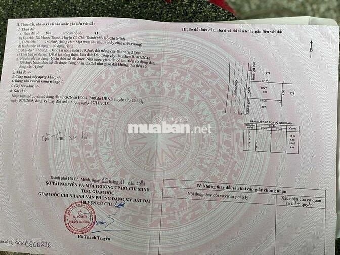 Bán gấp lô đất Đ.Nguyễn Thị Chuỗi,Phước Thạnh DT 160m2 giá 1,3 tỷ, SHR