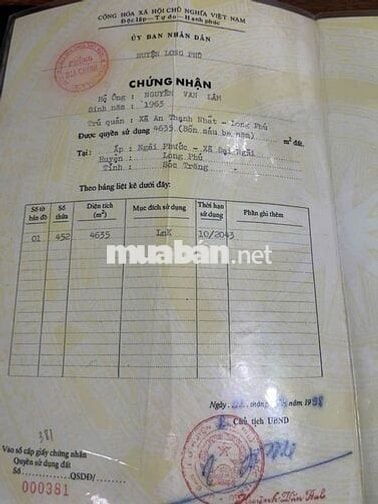 Bán đất giá tốt gần trung tâm Đại Ngãi – Cần Thơ mở rộng, DT 4635 m2