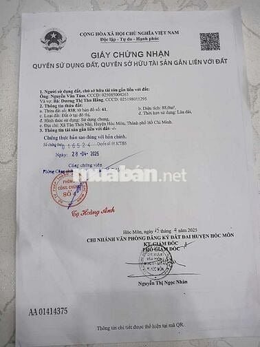Đất ở đô thị sổ hồng riêng.đường dương công khi