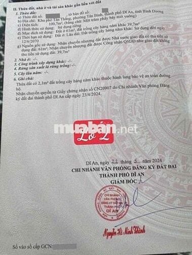 Đất 100m2 gần khu Biconsi, phường Tân bình, tp Dĩ An