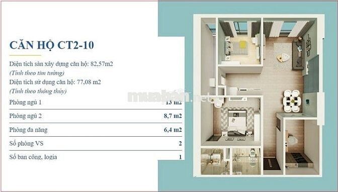Chính chủ bán căn hộ 3 phòng ngủ 82m2 chung cư X2 Đại Kim