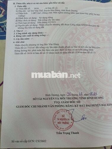 Bán đất tại xã trừ văn thố bàu bàng bình dương