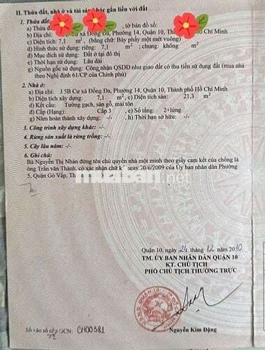 Q.10 THÀNH THÁI - 3/2 - NGUYỄN TRI PHƯƠNG CHỈ 1 TỶ 7 CÒN THƯƠNG LƯỢNG