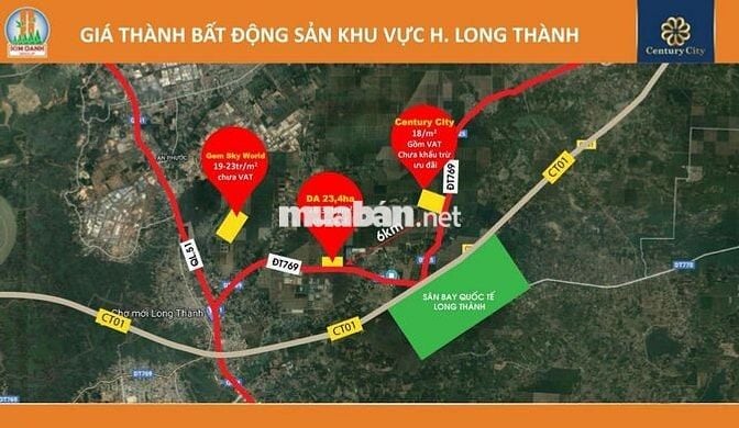 Bán gấp đất dự án 100m2, sổ hồng thổ cư, cách sân bay 3km.