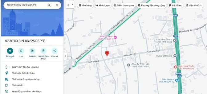 Bán đất lô đất thổ cư 877,9m2 mặt tiền Nguyễn Trần Văn Ngà, TP.Tân An