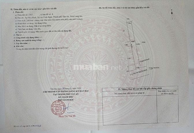 Bán đất lô đất thổ cư 877,9m2 mặt tiền Nguyễn Trần Văn Ngà, TP.Tân An