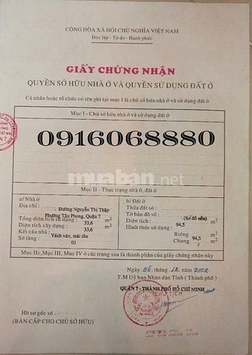 BÁN NHÀ MẶT TIỀN : 377 NGUYỄN THỊ THẬP - P. TÂN PHONG - Q. 7 - TPHCM
