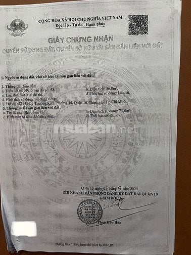 Chính chủ bán nhà 224/59 Lý Thường Kiệt, P14, Q10.  Nhà mới, btct