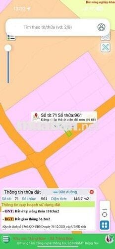 BÁN ĐẤT CHÍNH CHỦ 5X29M THỔ CƯ SÔNG TRẦU 19 TR.BOM