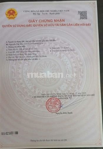 Bán đất ngay vòng xoay long hòa cần giờ 7tr/m²