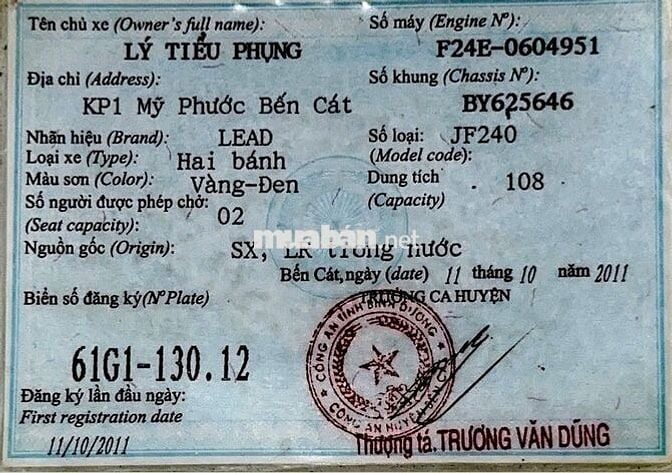 Xe máy Honda Lead 110 Vàng - chính chủ sang tên