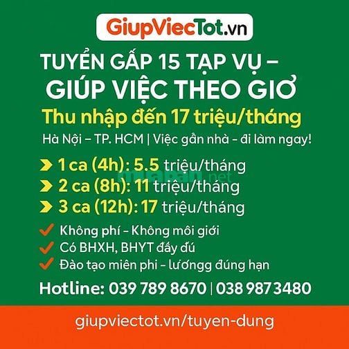 [Lương Cao] Tuyển dụng 7 tạp vụ, giúp việc nhà chính chủ uy tín