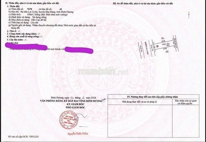 Bán đất nền thổ cư, 100m2 sổ hồng sẵn ngay trung tâm Bàu Bàng