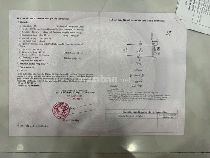 Bán nhà 4 lầu 69/8 Lê Lai, P.12, Q.Tân Bình, gần chợ bà Hoa