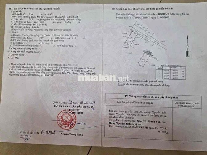 Bán nhà 1 trệt 1 lầu đường Hà Đặc. phường TMT. Q12