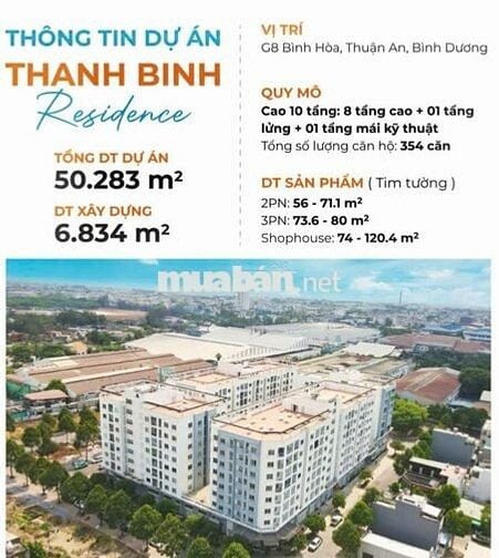 CHỈ 1,55 TỈ (ĐÃ CÓ VAT +KPBT)CĂN 2PN,2WC 68M2 TẠI THANH BÌNH RESIDENCE