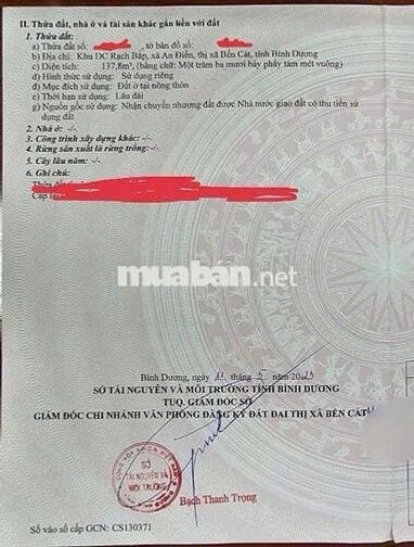 Chủ Kẹt Tiền Nên Cần Bán Nhanh Lô Đất Siêu Đẹp, An Điền, Bến Cát, SHR