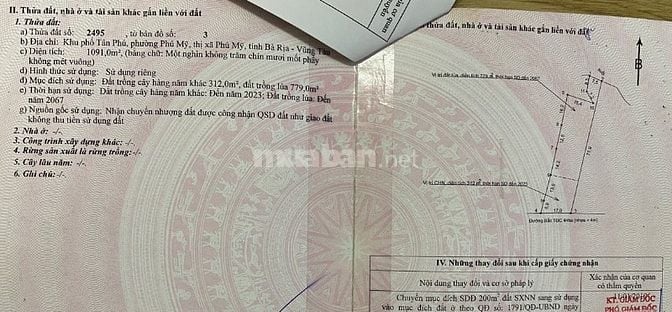 Cần bán gấp lô đất tại trung tâm TP Phú Mỹ, đường CMT8, Vũng Tàu