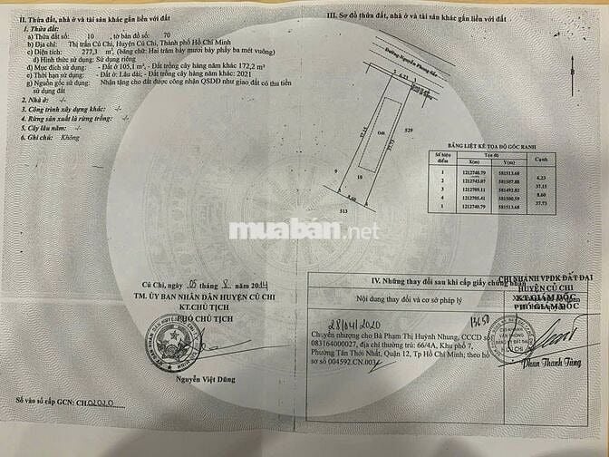 Đất mặt tiền Nguyễn Phong Sắc - TT Củ Chi: 278m2(6,2x37).Giá 3 tỷ 390