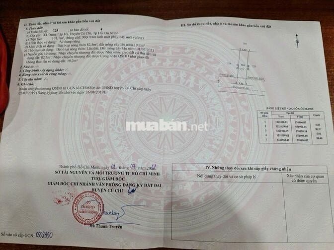 Bán đất Trung Lập Hạ - Củ Chi : 101,7n2 - full thổ cư . Giá 750 triệu