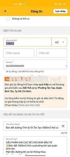 Bán đất đường Tĩnh lộ 10 Tân Tạo 1380m2 thổ cư