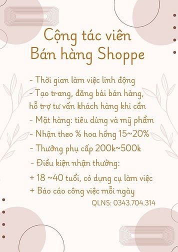 Việc làm cho LĐPT không cần kinh nghiệm làm online và offline Tân Bình