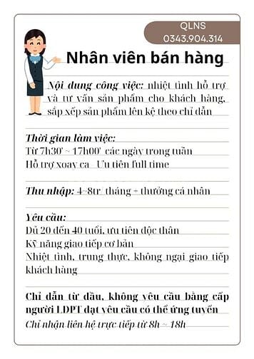 Việc làm cho LĐPT không cần kinh nghiệm làm online và offline Tân Bình